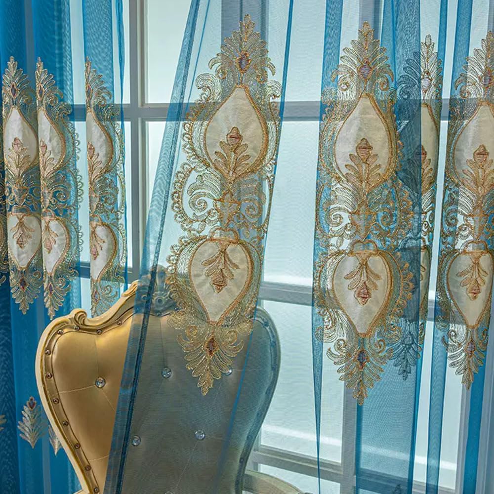 pureaqu Sheer Voile Window Curtain Grommet Panels 96 Inches Long for Living Room Embroidered European Style Lace Edge Tulle Drape Window Treatment Decoration 1 Panel 75Wx96L inch
