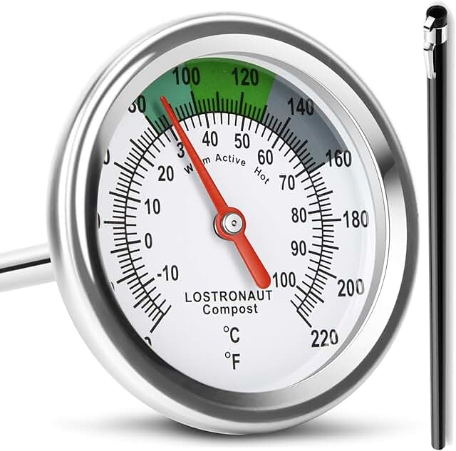 Long Stem Compost Soil Thermometer - Fast Response Stainless Steel 16 Inch - Fahrenheit and Celsius - Includes Protective ...