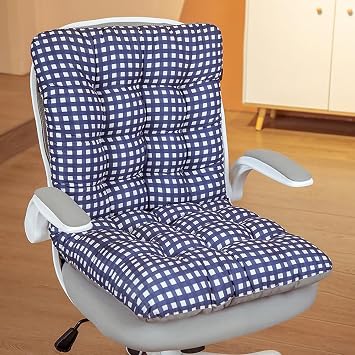 Chair Cushions,17.7 * 33.4 inch High Back Support Tufted Seat Pad,Anti-Slip Soft with Ties Dorm Chair Cushion,Desk Cushion for Dining Room,Home,Office Blue