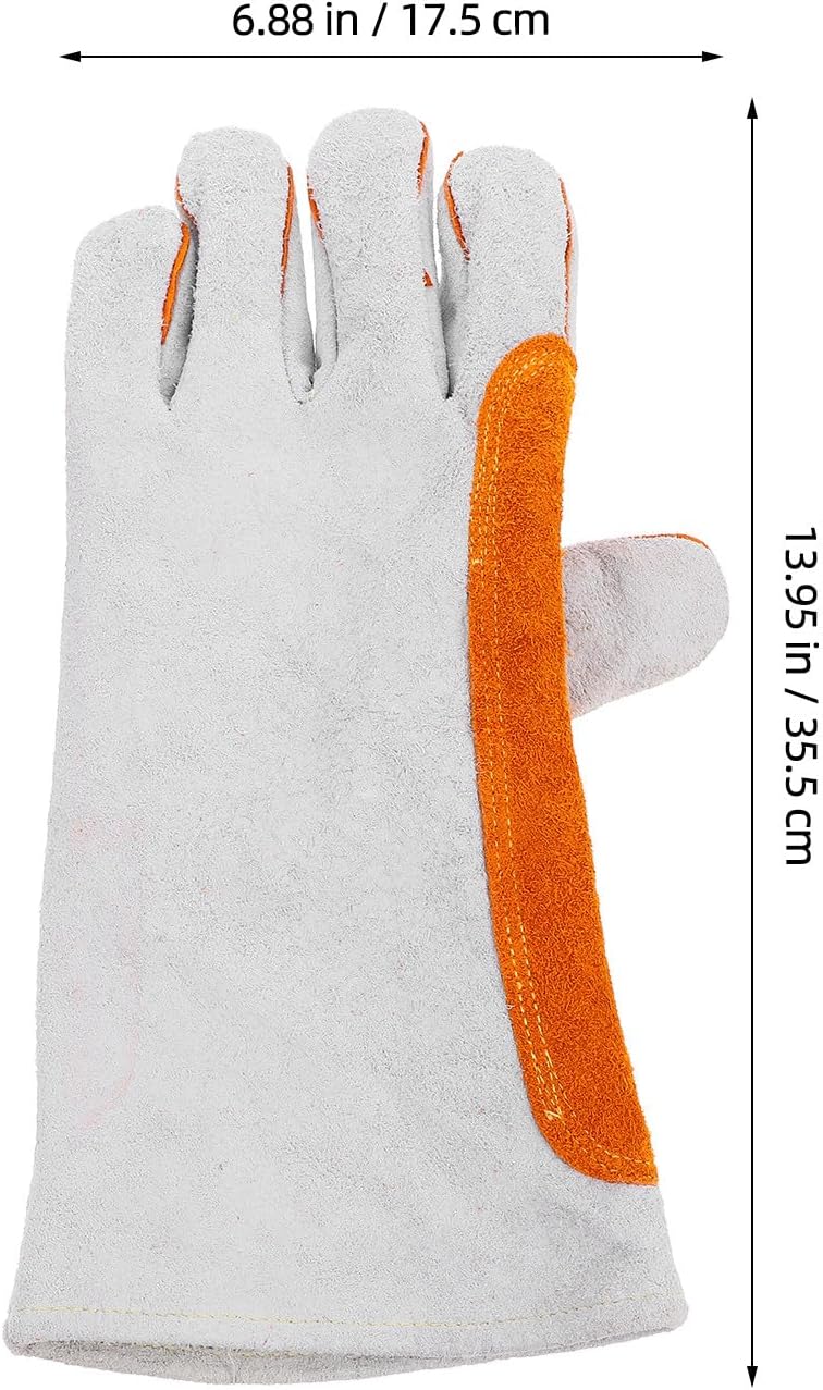 SECFOU Long Cowhide Welding Gloves Heat Resistant Industrial Protective Gear with Double-layer Insulation for Men’s Outdoor Work and Welding Safety