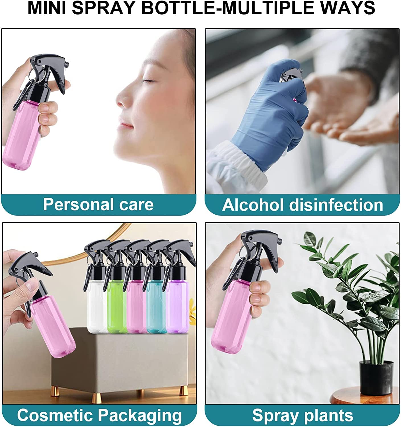 DTDNZKN Mini-Sprühflaschen Set, 4 Stück, Je 50 Ml, Transparent, Auslaufsicher – Ideal Für Reise Und Hautpflege