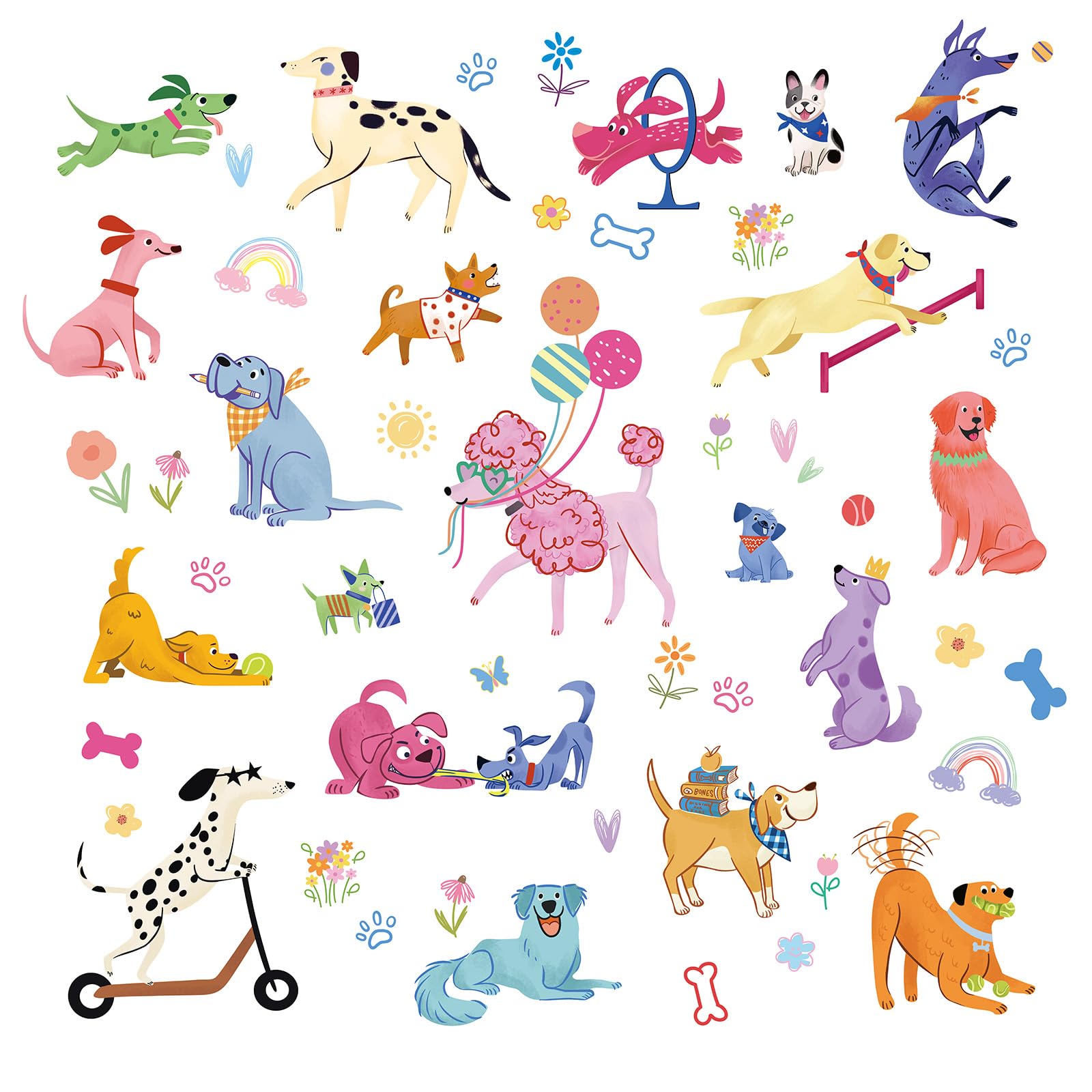 FUFUQUARE Colorful Dog Wall Sticker Cartoon Lovely Pets Puppy Wall Decals