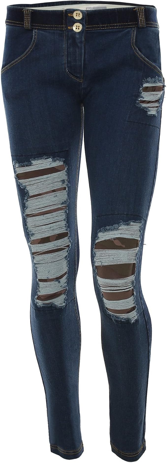 FREDDY WR.UP® Skinny in Denim con Maxi Strappi ed Inserti Camouflage - Jeans  Scuro-Cuciture Gialle - Small : Amazon.it: Abbigliamento