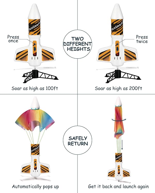 SainSmart Jr. Rocket Launcher for Kids - Motorized Air Rocket Launch up to 200 ft, Safely Land with Parachute, Self-Launching Outdoor Toy, White by SainSmart Jr. - Image 5
