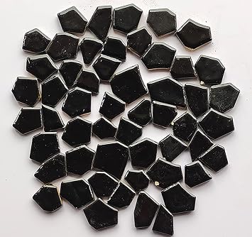 200g Irregular Shape 0.6x1.2 inch Glass Mosaic Tiles Ceramic Mosaic for Crafts, Colorful Stained Glass Pieces for Mosaic Projects - Black