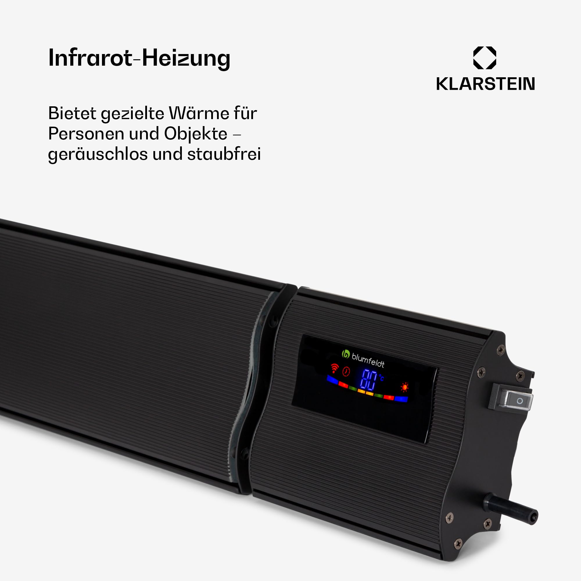 Klarstein Heizstrahler, Elektrische Heizung Terrasse & Garten, Infrarotstrahler mit WiFi App-Steuerung, Timer, LED-Anzeige, IP44 Infrarot Heizstrahler, CO2-Freie, Energieeffiziente Heizung, 2400W