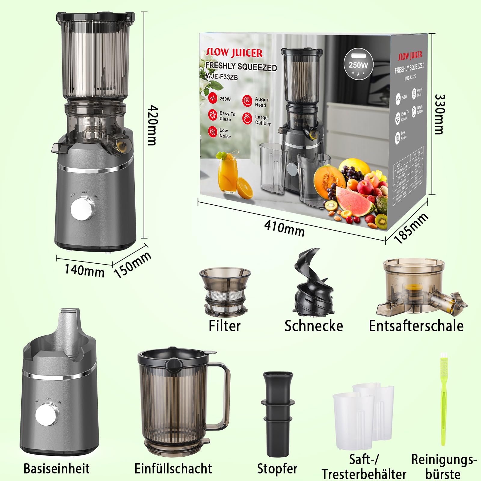 Entsafter mit 135MM Extra Großem Einfüllschacht, ohne Vorschnitt, Entsafter für Gemüse und Obst