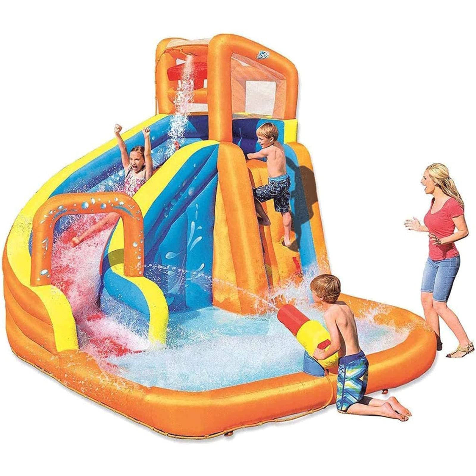 Castillo Hinchable, Castillo Hinchable de Tela Gruesa, casa Rebote Inflable Seguridad y Salud, Parque Infantil a Gran Escala con tobogán acuático Pistola Agua