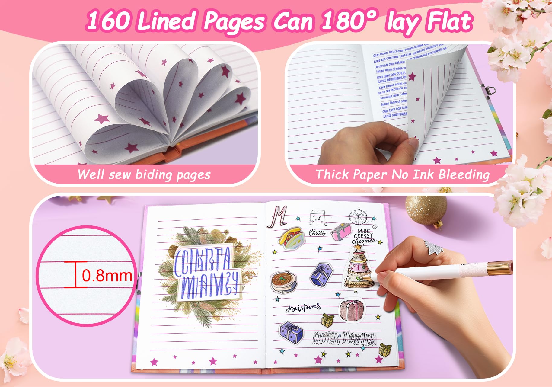 Unicorno Diario Segreto Bambina con lucchetto, 17,8x13,5cm 80 Fogli a Righe Taccuino Appunti Bambino Diario con Lucchetto Ragazza Quaderno Appunti Bambini per Compleanno Regalo Bambina 6-10 Anni