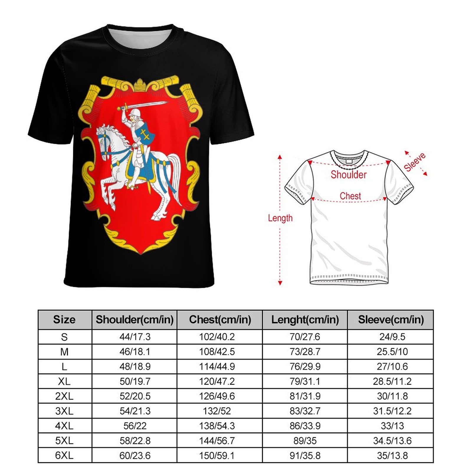 Coat of Arms of Herb Lytwa Unisex Adult T-Shirts Summer Short Sleeve Tee Casual Tops Funny Graphic L