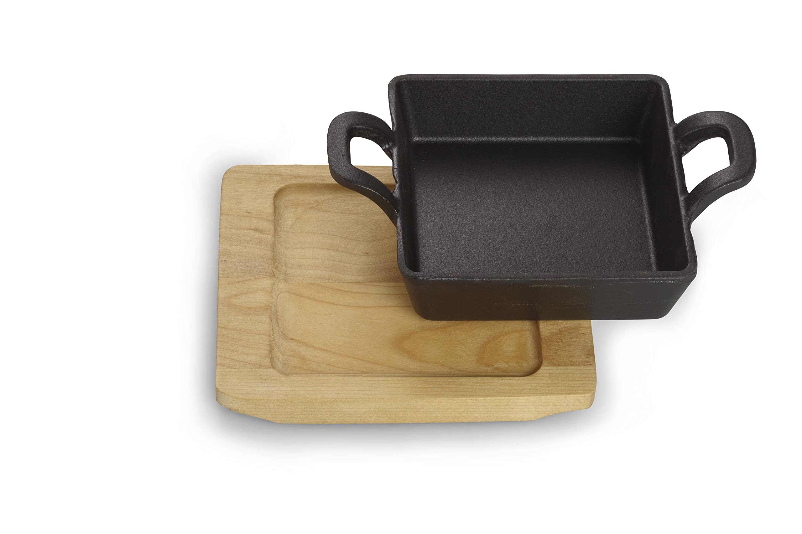 ECHTWERK Bol en fonte, poêles de service, plat de service carré avec planche de service, petite poêle à frire pour barbecue, déjà cuite, allant au four et au barbecue, idéale pour le service, 4 pcs.