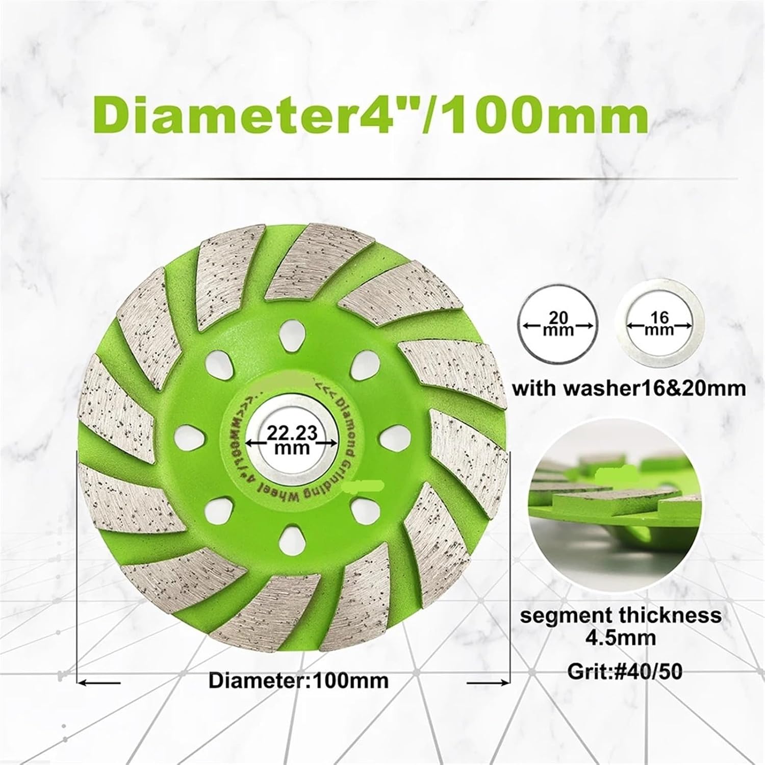 100/115/125mm Diamond Grinding Wheel Stone Brick Granite Concrete Polishing Disc Cup Wheel Abrasive Tools 1pcs(4inch 100mm)