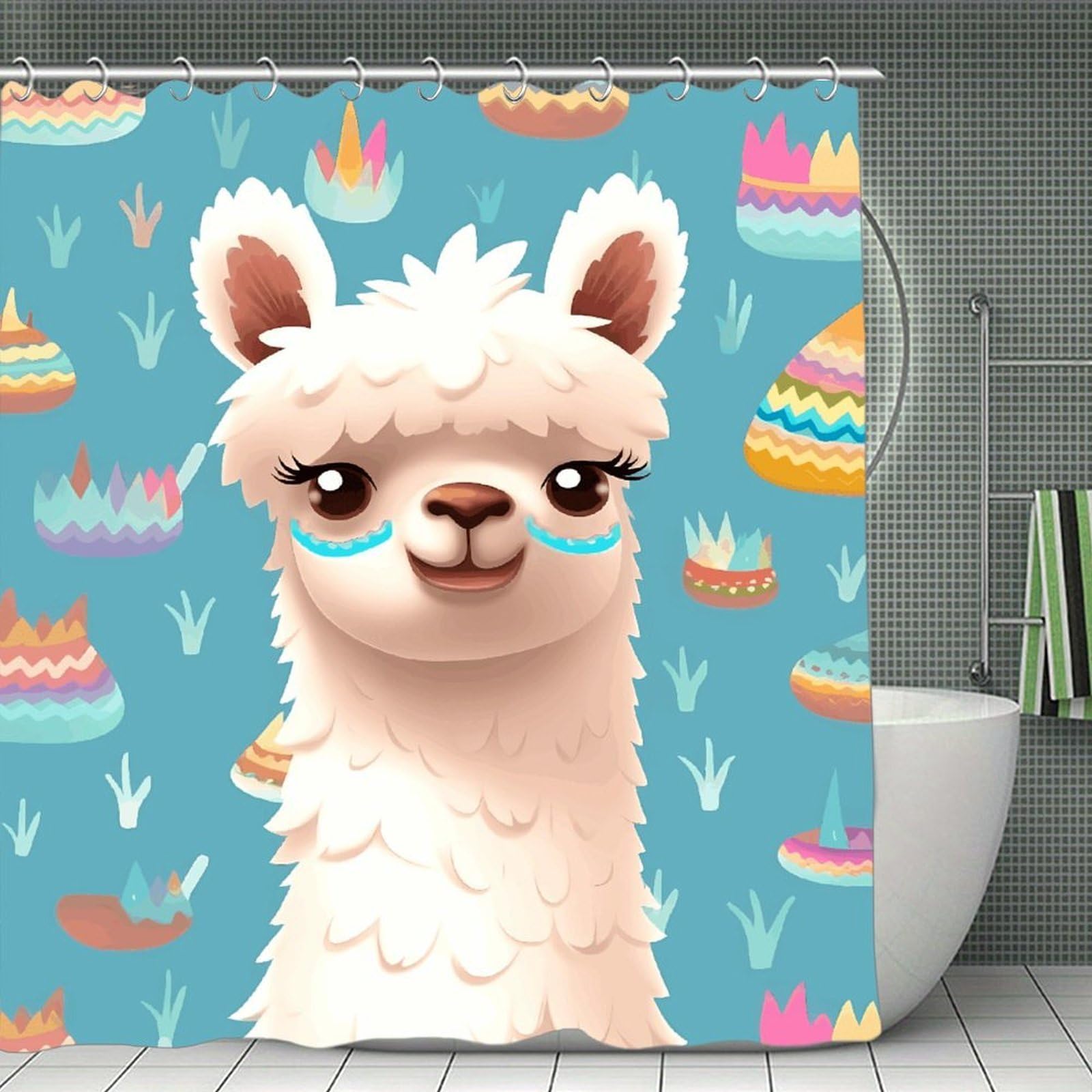 VstaDank Alpaca Patterm Shower Curtain 71x71 Heavy Duty Polyester Cloth Bath Curtain with Hooks Thick Waterproof Shower Liner Fun Magic Decorative Bathroom Curtains for Bathtub