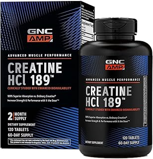 GNC AMP Creatine HCl 189 Pills, Clinically Proven Strength & Muscle Builder, Athletic Performance, Energy Production, Recovery Supplement, Fast Absorbing, Gluten Free Formula, 60 Servings