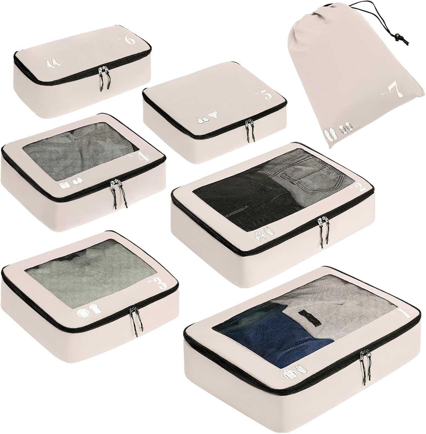 ECOHUB Organisateur Lot de 7 Rangement Valise Organisateur de Voyage Packing Cubes Sac Chaussures Ecologique Organiseurs de Bagage pochette sac rangement valise résistant à la déchirure (Beige) ECOHUB Organisateur Lot de 7 Rangement Valise Organisateur de Voyage Packing Cubes Sac Chaussures Ecologique Organiseurs de Bagage pochette sac rangement valise résistant à la déchirure (Beige)