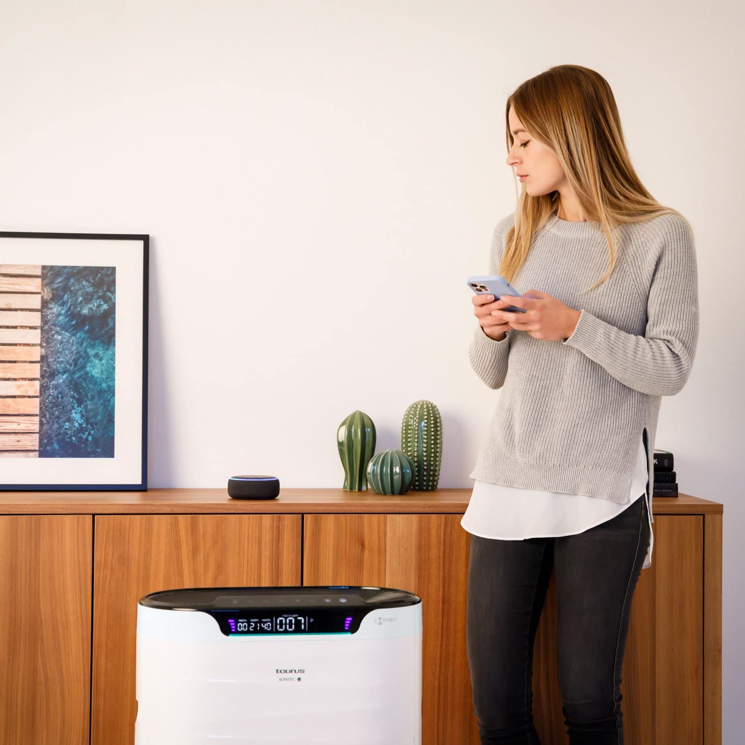 Taurus High Landscapes Connect Pro - Purificador de aire con ionizador, inteligente con WiFi, control por APP, 85W, HEPA13, CADR 600m3/h, silencioso, 5 velocidades, temporizador, 140m2, control remoto