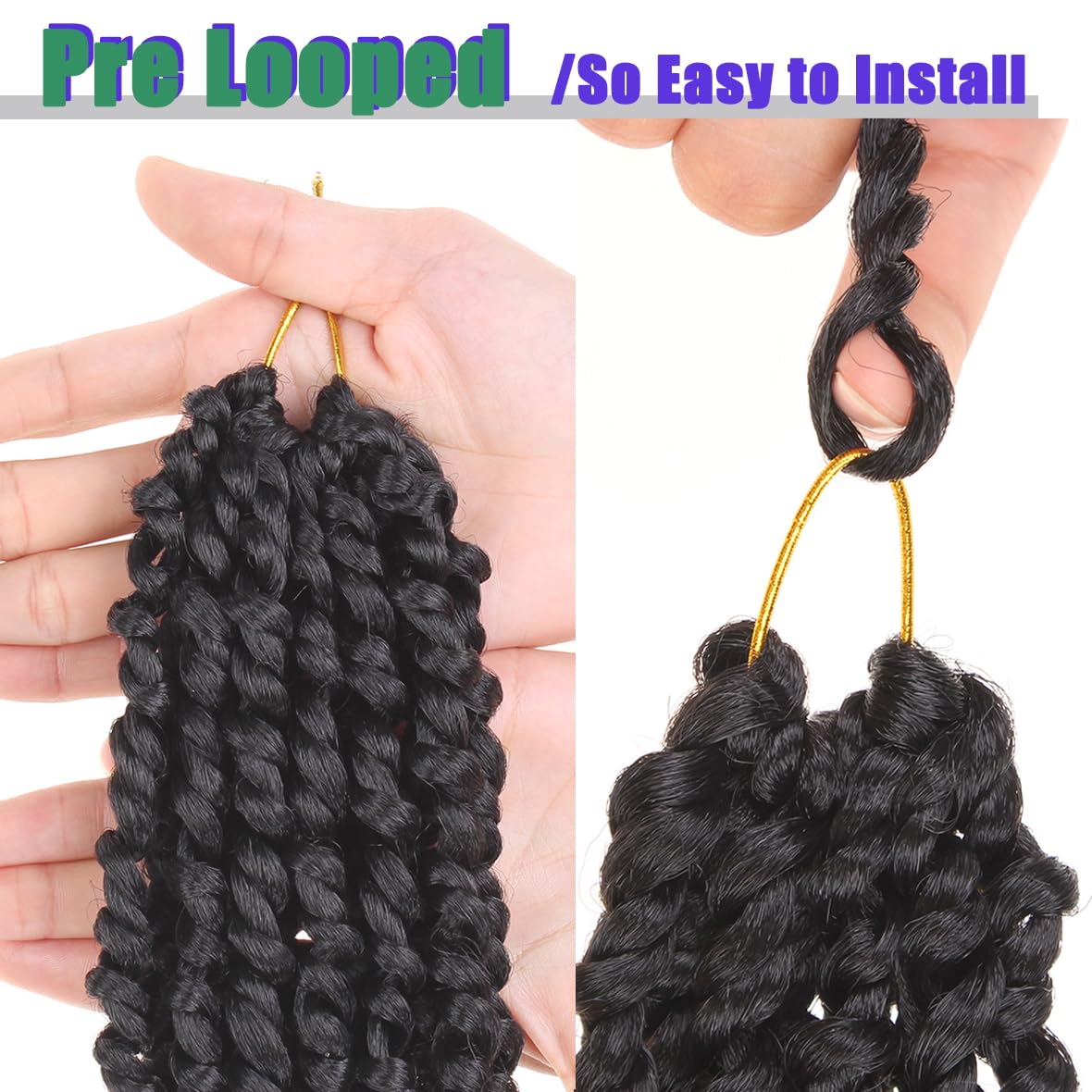 Leeven 20 Inch Passion Twist Crochet Hair Natural Black Pre Twisted Water Wave Crochet Hair 8 Packs Pre-looped Crochet Braiding Hair Extensions 1B# - Image 4