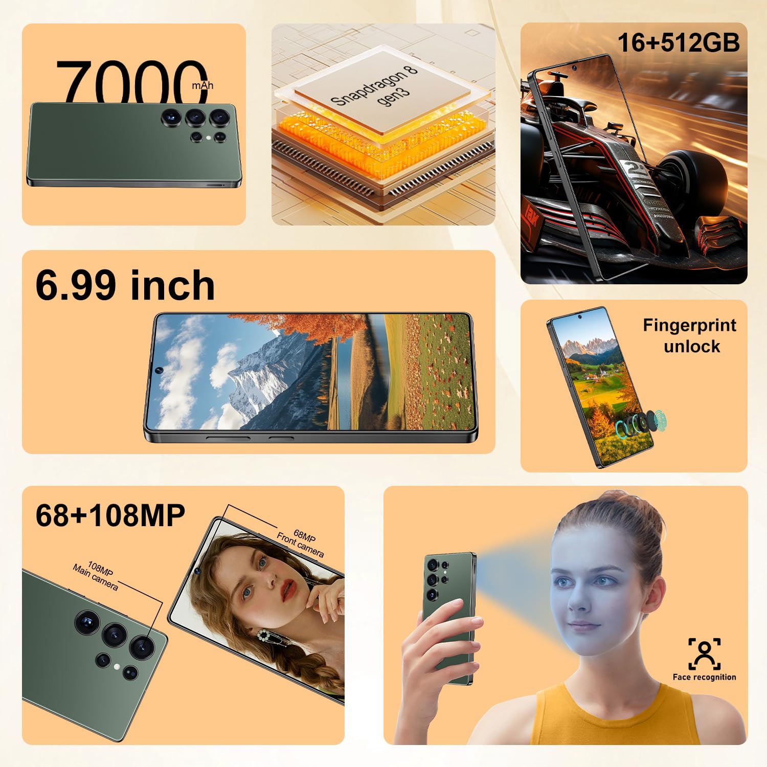I25 Ultra: Powerhouse 16GB/512GB, 2-Day 7000mAh Battery, Huge 6.99" Android 14 Phone w/Built-in Stylus - Your All-in-One Device The Superior Choice (Green)