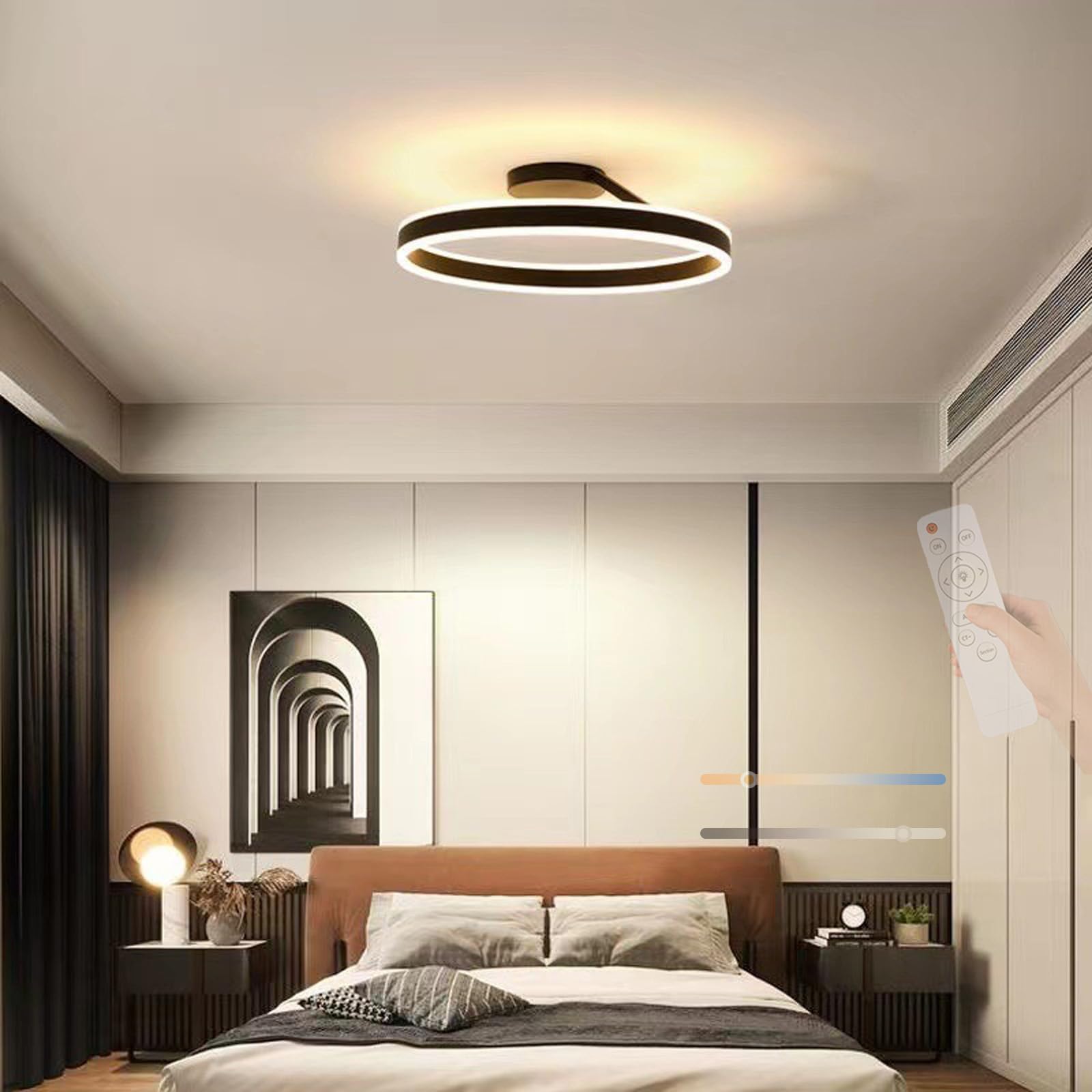 Plafonnier LED noir dimmable de 40cm avec télécommande pour salon - 8