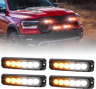 OPPBUY Amber White LED Strobe Light Bar for Truck,210° Luminous Side Marker Lights with 17 Flashing Modes,12V 6W Surface Mount Emergency Warning Grille Lights LED Beacon Strobe for Trucks,4 Pack