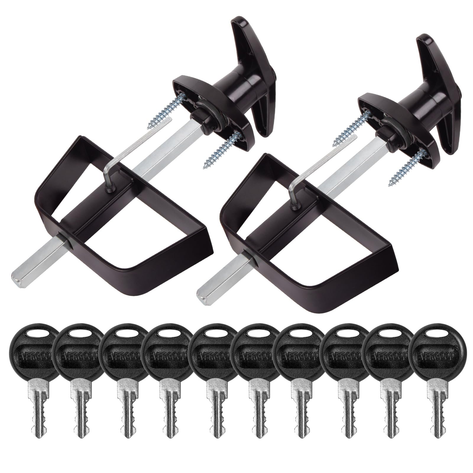 BTEOBFY 10-Key Heavy Duty Shed Lock Kit - 5-1/2" Adjustable Stem T-Handle Door Latch - Security Lockset for Barns, Playhouses & Chicken Coops, Black Powder Coated Finish