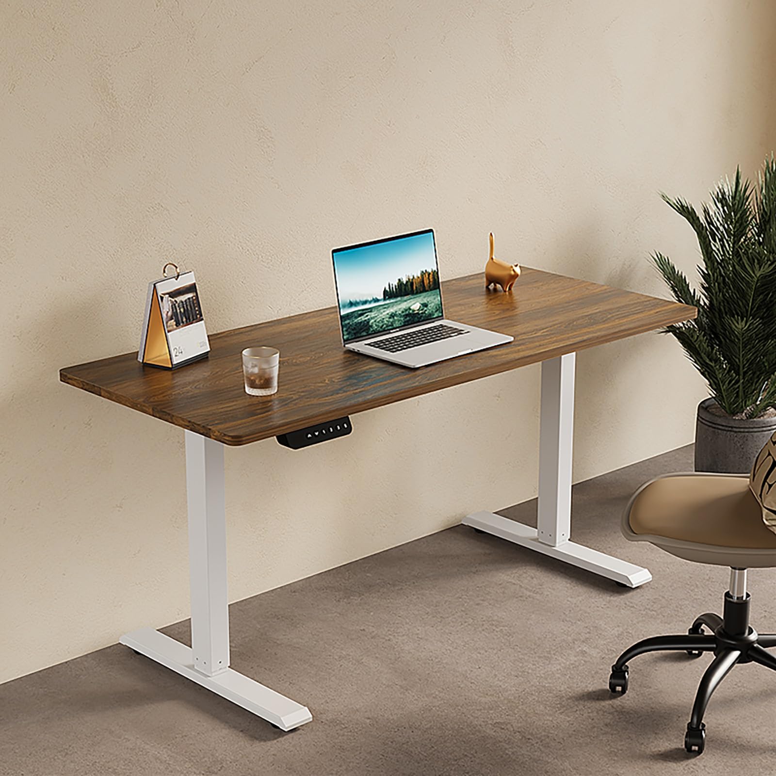CGCSYZ Adjustable Height Manual Electric Desk with Storage Drawer for Home and Office - Ergonomic Workstation, Space-Saving Design, Modern Style, Easy Assembly (Noce Desktopa 100x60cm)
