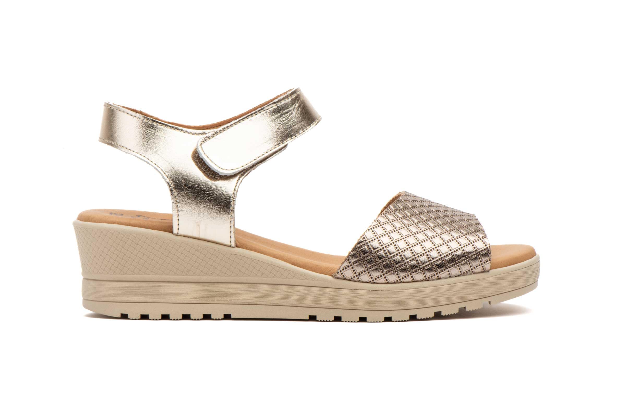 Sandalias de Cuña para Mujer de Piel Auténtica con Cierre de Velcro Verano