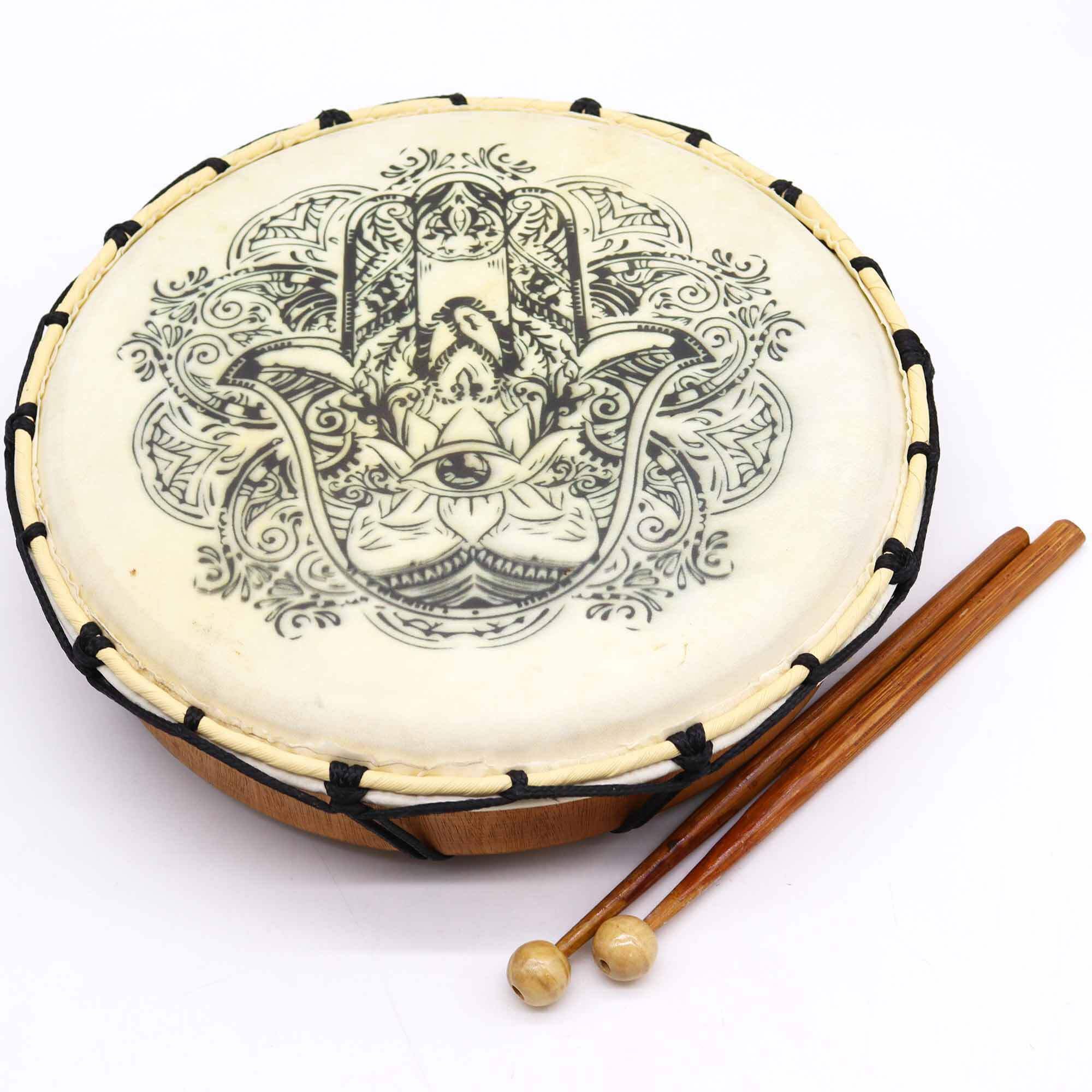 Tambor Chamánico Hamsa con dos baquetas - 30cm