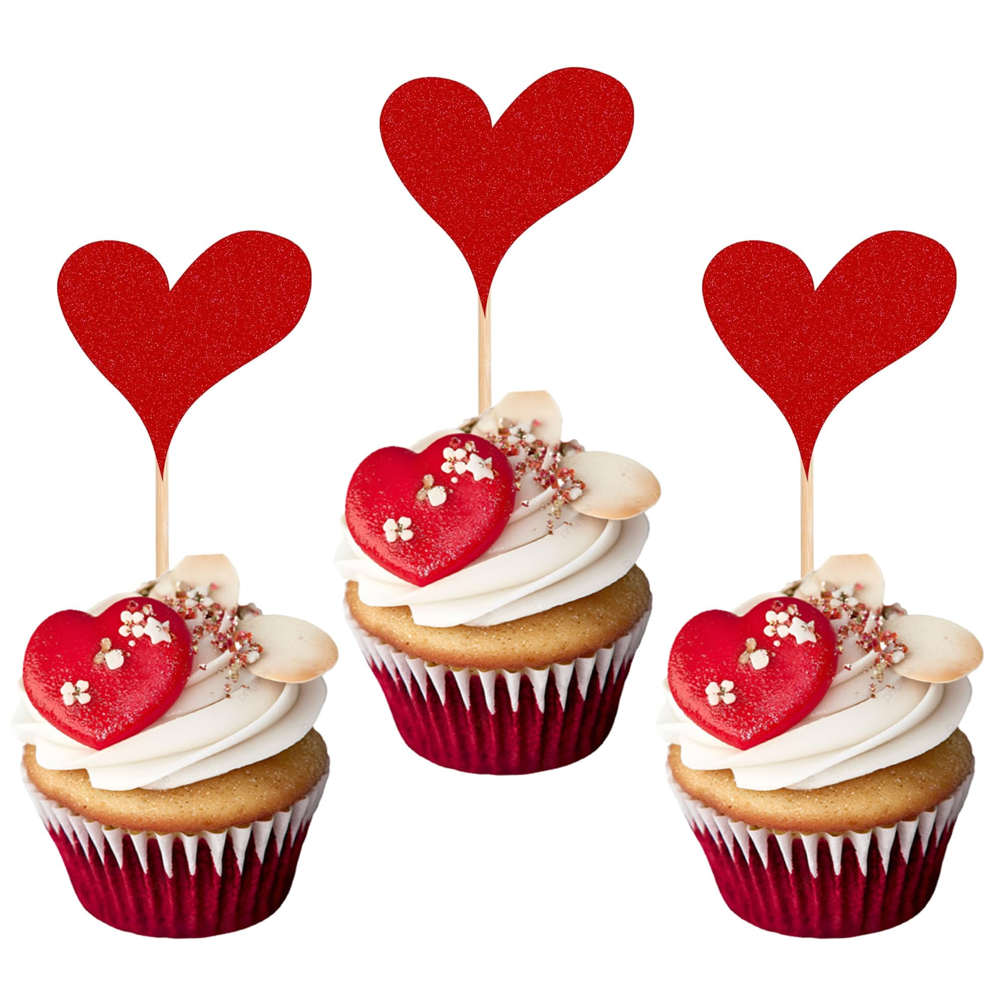 SYKYCTCY 40 Pack Heart Valentine's day Cupcake Toppers Glitter Sweet Love Cupcake Food Picks Valentine's Day Theme Wedding Bridal Shower Birthday Party Cake Decorations Supplies Red