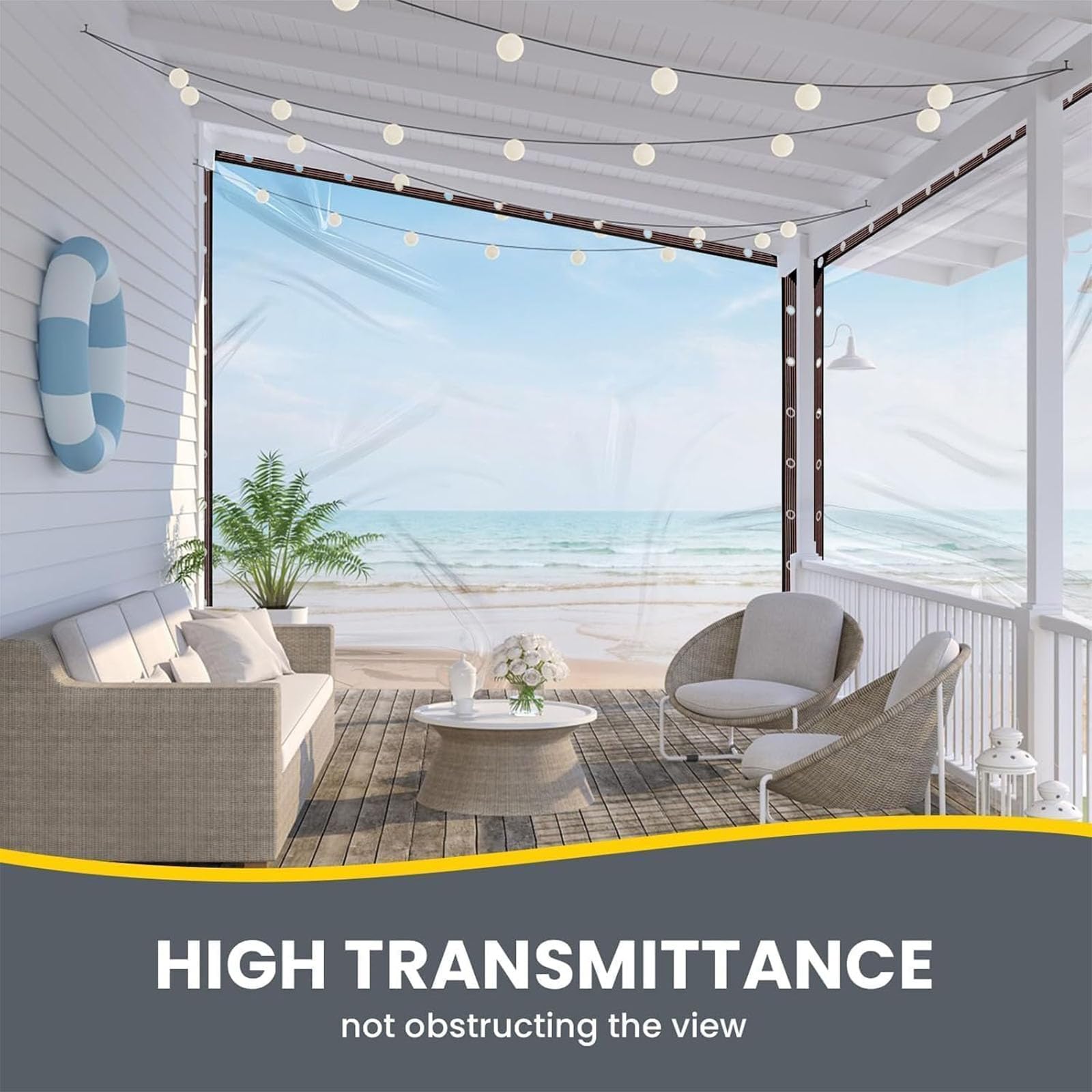 Lona Impermeable de Alta Resistencia con Ojales. Cubierta Transparente para Exteriores. Incluye Cuerda y Bridas para Cables. Ideal para Camping, caravanas, Camiones y Jardines.