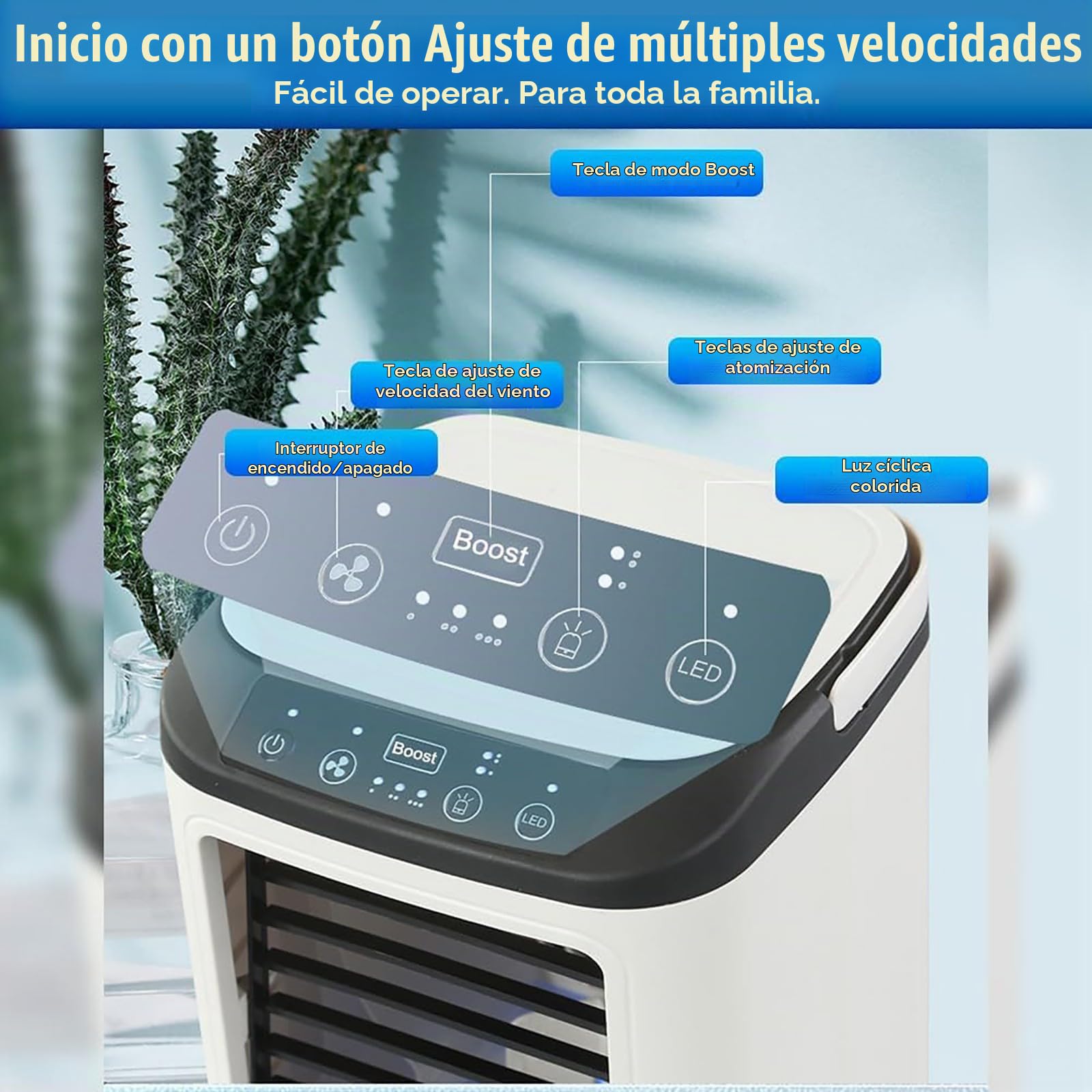 Aire acondicionado portátil,ventilador de aire frío,ventilador de ahorro de energía,mini enfriador de aire 3 en 1,tanque de agua grande de 900 ml,con luz led, adecuado para dormitorios Double spray