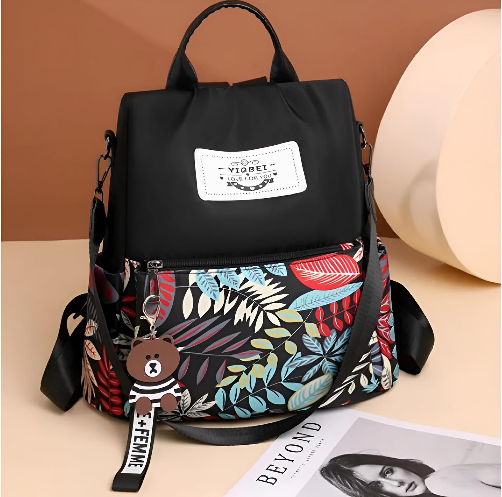 BANQLYN Lightweight Women Backpack,3 in 1 Waterproof Nylon Anti-theft Shoulder Bag,Double zipper Ladies Rucksack Handbags Daypack (Leaf)
