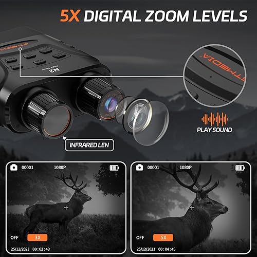 Miniatura 4 de Gafas de visión nocturna, prismáticos de visión nocturna infrarroja para adultos, pantalla de 2.4 pulgadas, visión nocturna de caza con tarjeta TF