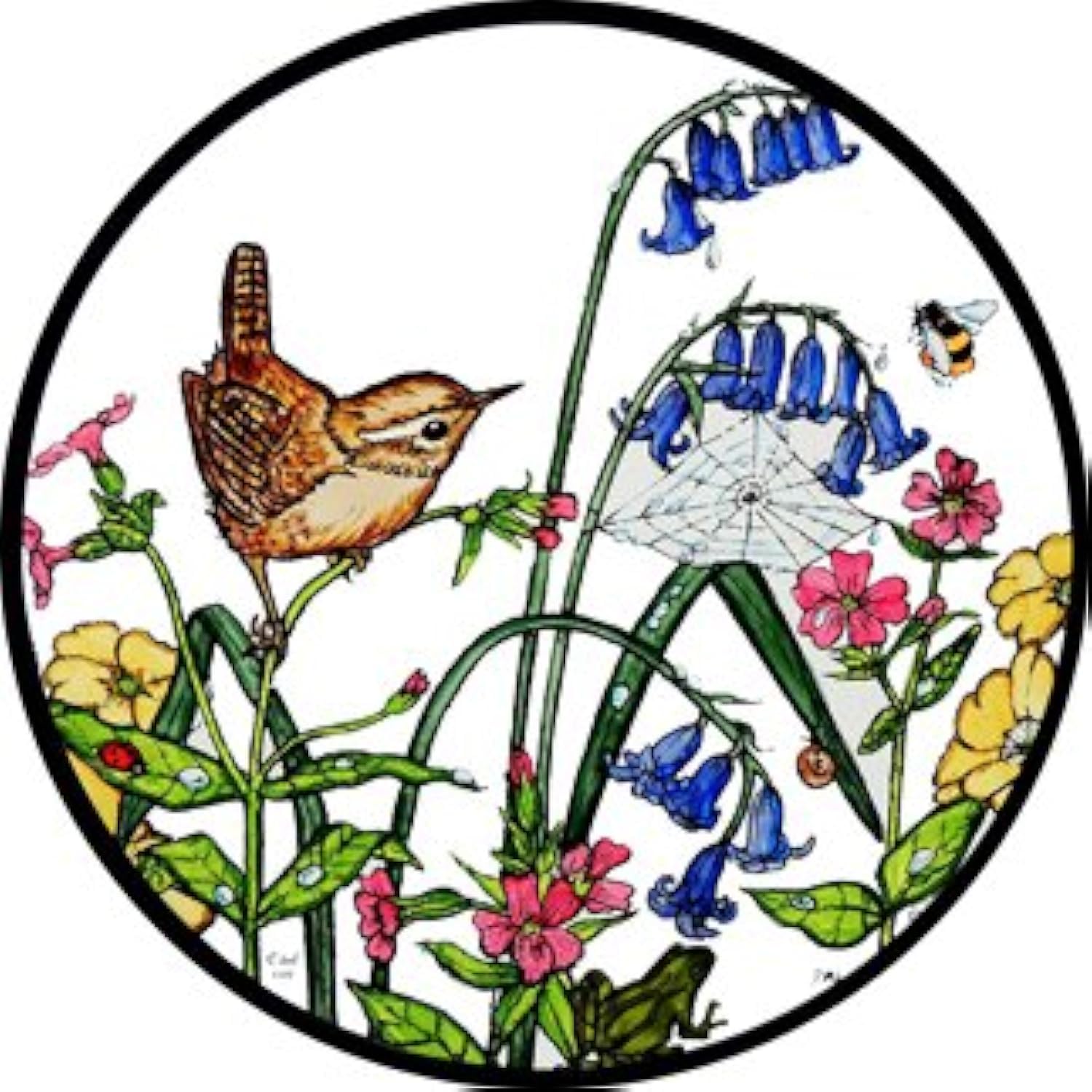 Winged Heart Presented By Celtic Glass Designs Static Window Cling In A Wren In Bluebells Design.