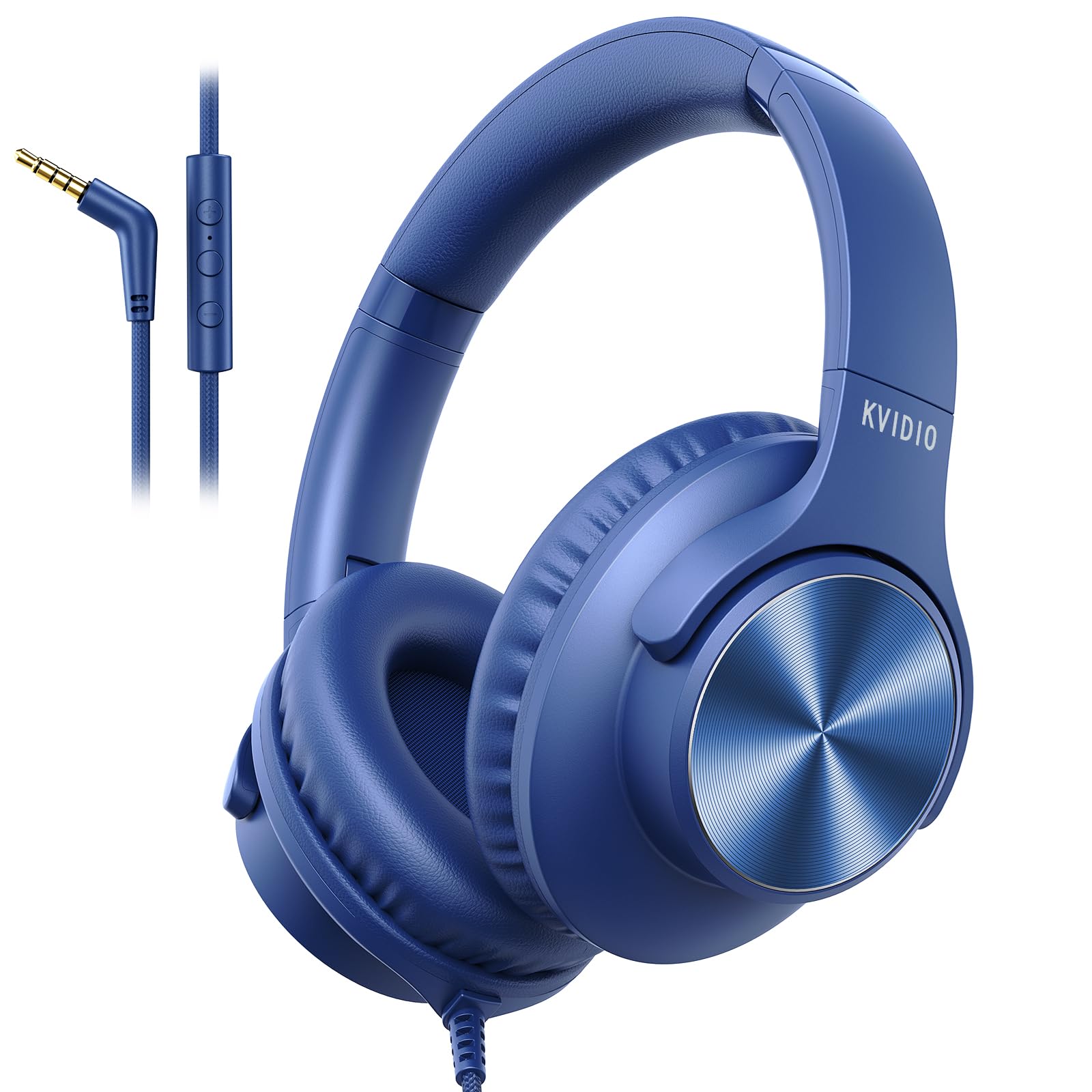 Wired Headphones with Mic, Over-Ear 3.5mm Corded Headphone for School Blue