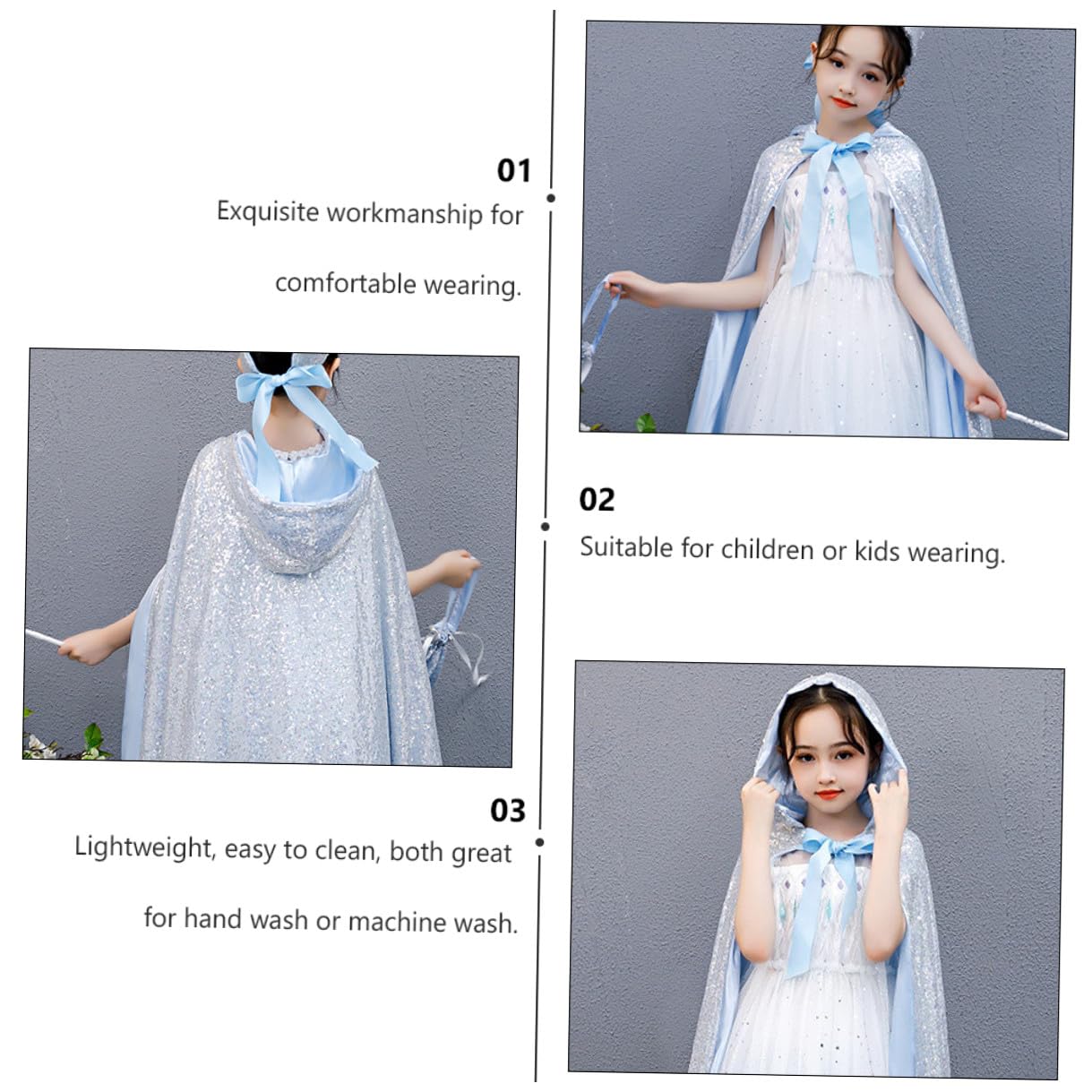ERINGOGO Capa Brillante Capucha para Disfraz Infantil de Cosplay y Fiesta Capa Dulce Plateada Tamaño L Accesorios para Disfraces de Halloween y Carnaval