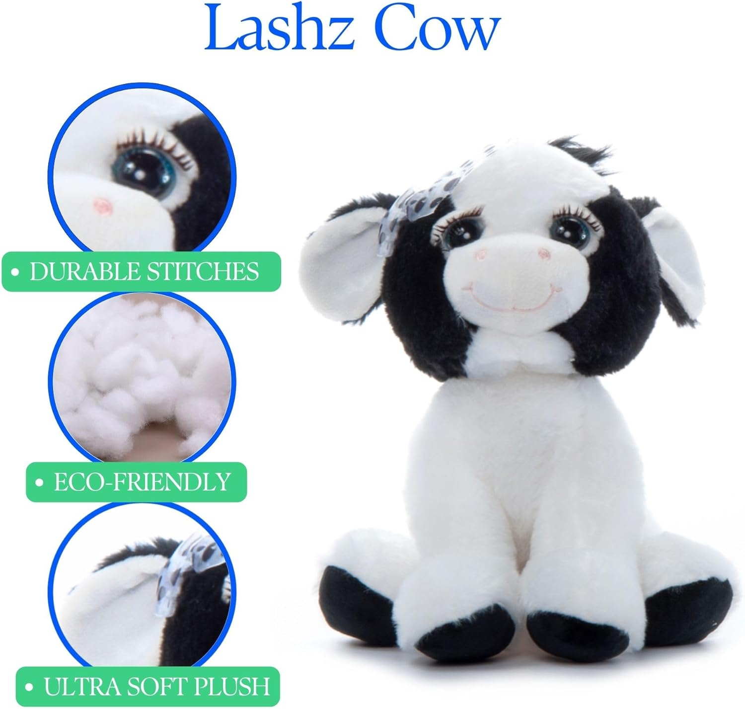 The Petting Zoo, Lash'z Cow Stuffed Animal, Gifts for Girls, Plush Toy 10 inches