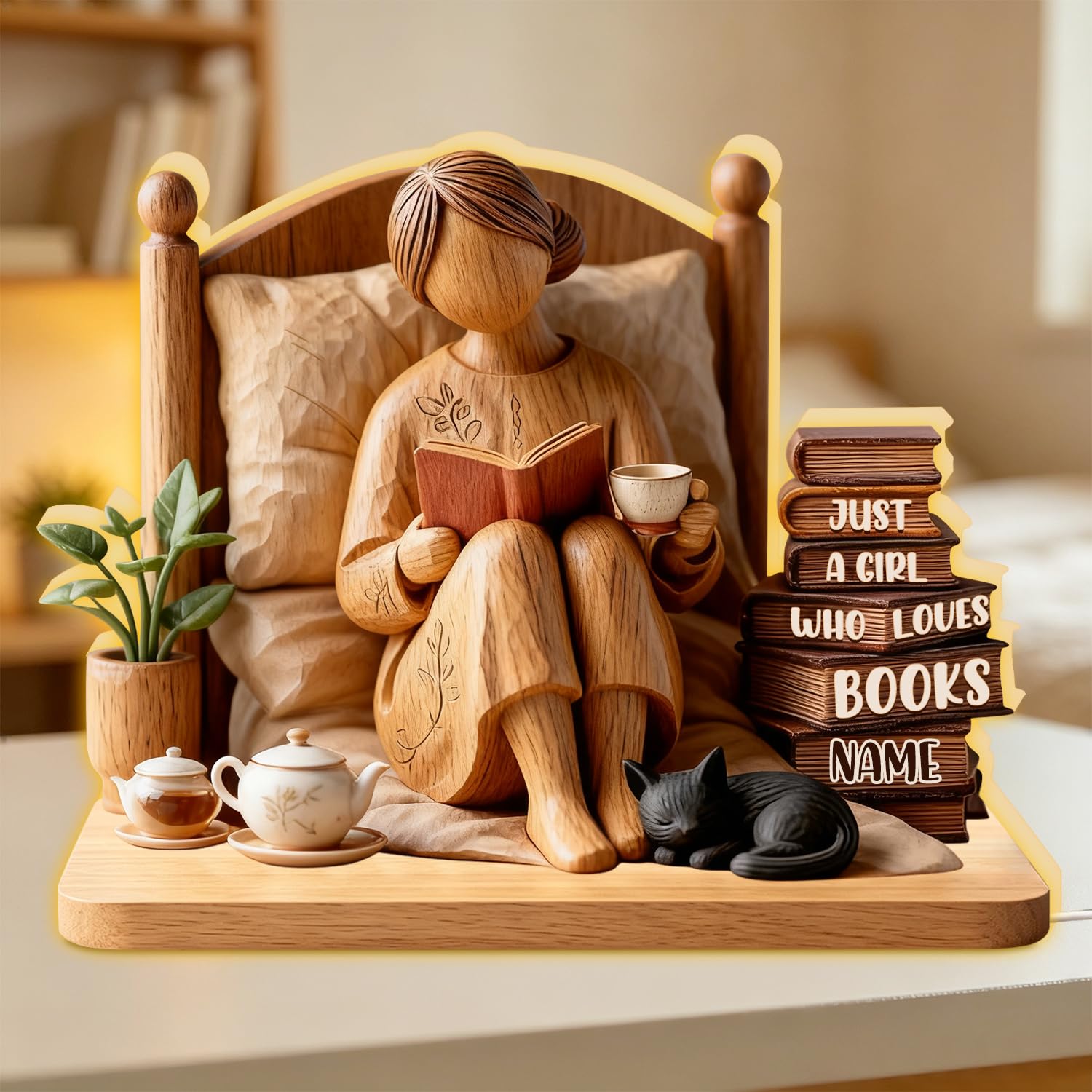 Personalized Just A Girl Who Loves Books Light Box, Custom Reading Book Lover LED Night Light Lamp Reading Gifts for Bookworm, Bookish, Book Reader, Librarians, Bookshelf Library Home Decor