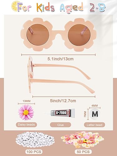Miniatura 2 de 14 lentes de sol redondos de flores con 200 cuentas de letras al azar, 50 dijes de margaritas con pegamento para nombre de bricolaje