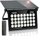 BOSITE 150W Projecteur Solaire, Lumière Solaire Extérieure Avec Télécommande, 6500K Spot Solaire Exterieur, IP65 Étanches Lampe Solaire Extérieur pour Porche Patio Jardin Garage Allée - 1