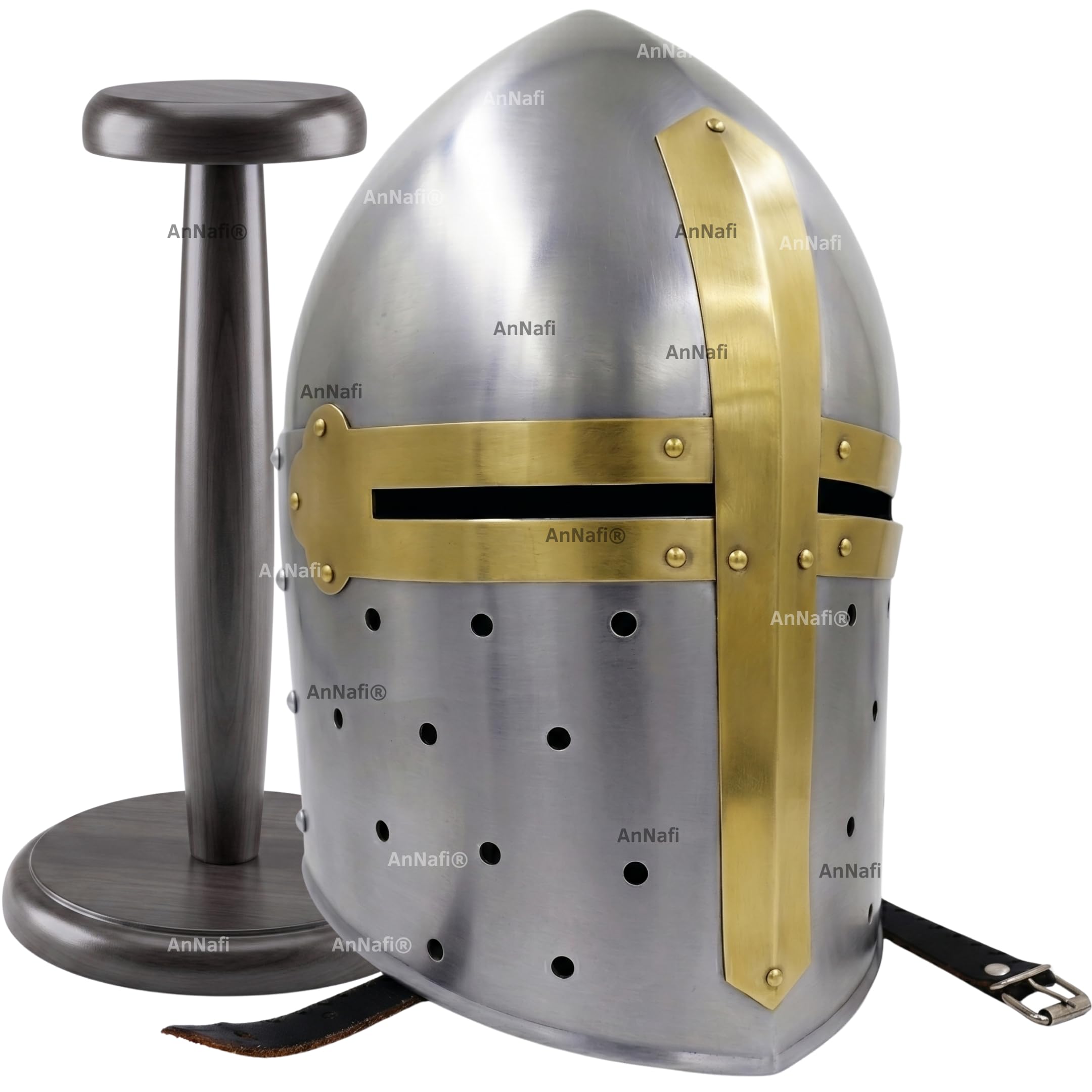 AnNafi® Medieval Knight Sugarloaf Armor Helmet with Free Wooden Stand Reenactment Helmet | Cosplay SCA