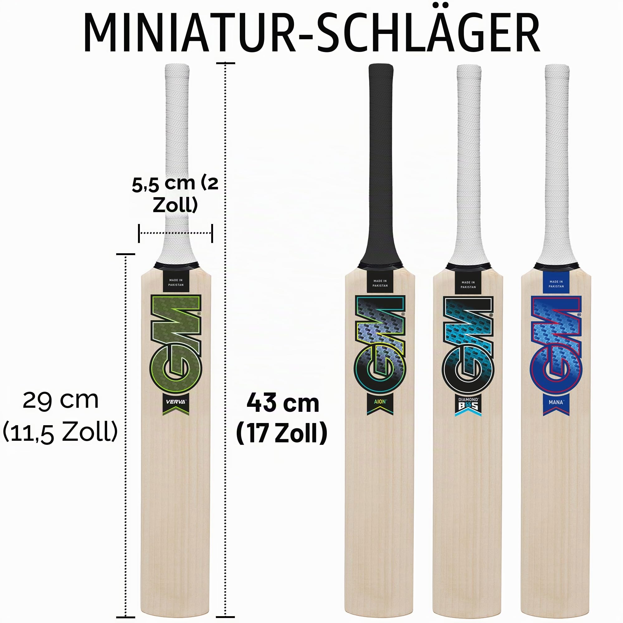 Gunn & Moore GM Mini-Cricketschläger aus Holz, Souvenir, perfekt für Spieler-Autogramme, 43,2 cm