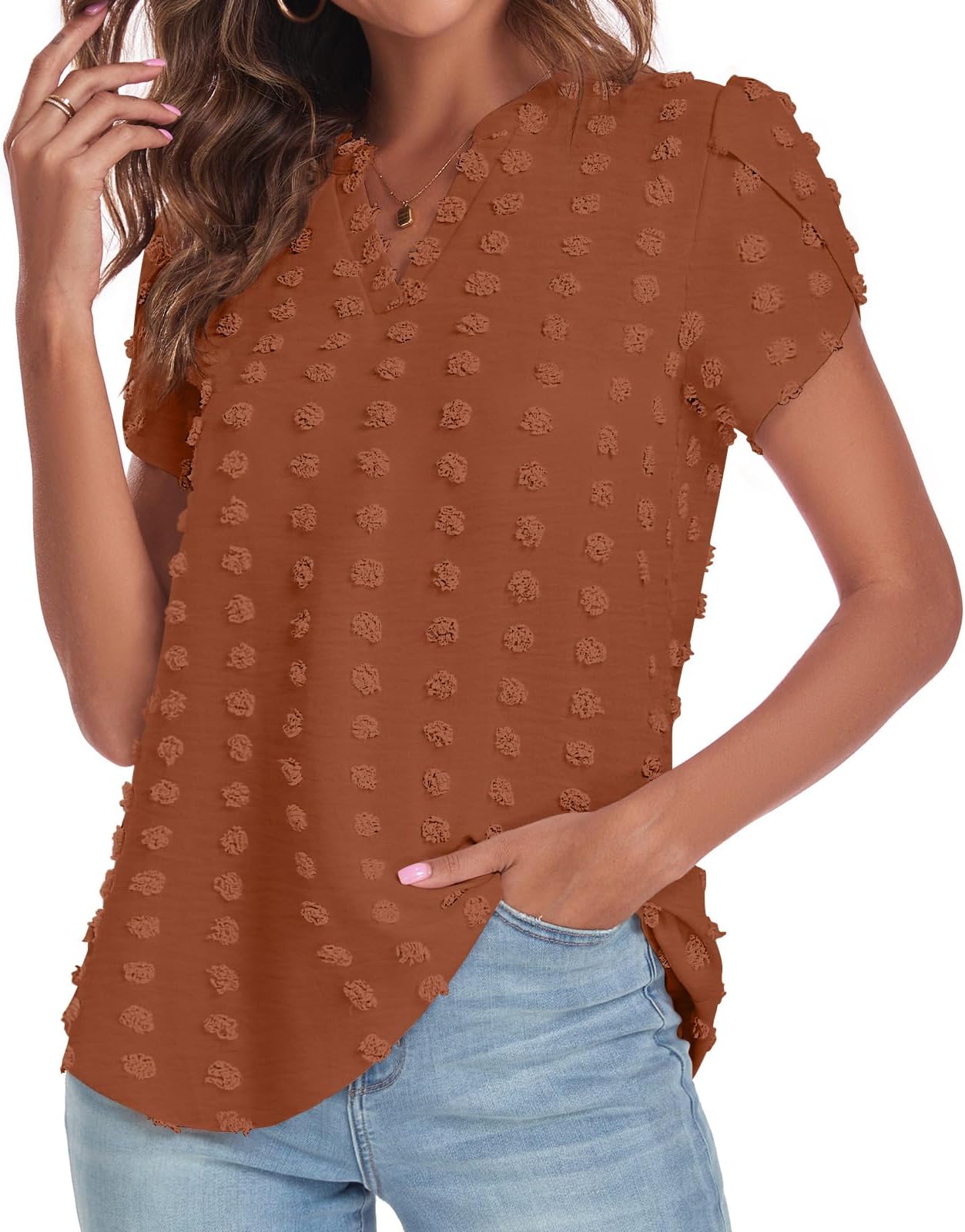 Bestbee Women's Dressy Chiffon Blouses Cute Summer Short Sleeve Shirts Casual T-Shirts V Neck Tunic Tops Lightweight