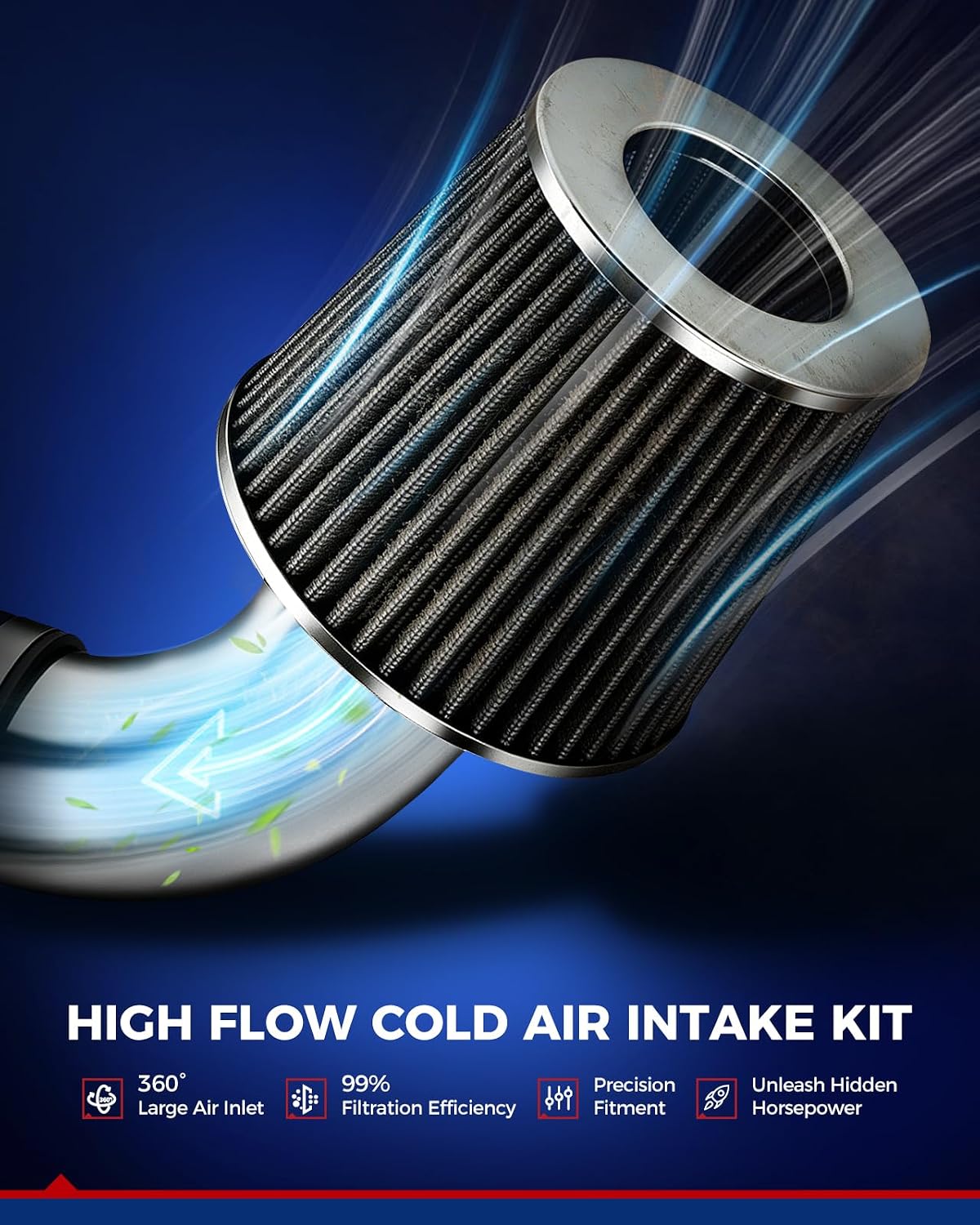 KAX 3 inch Cold Air Intake System Kit Compatible with 2000-2005 LeSabre, Bonneville, Impala, 1997-2005 Regal, Park Avenue, Monte Carlo, Grand Prix, 1997-1999 Riviera, Intrigue, Black