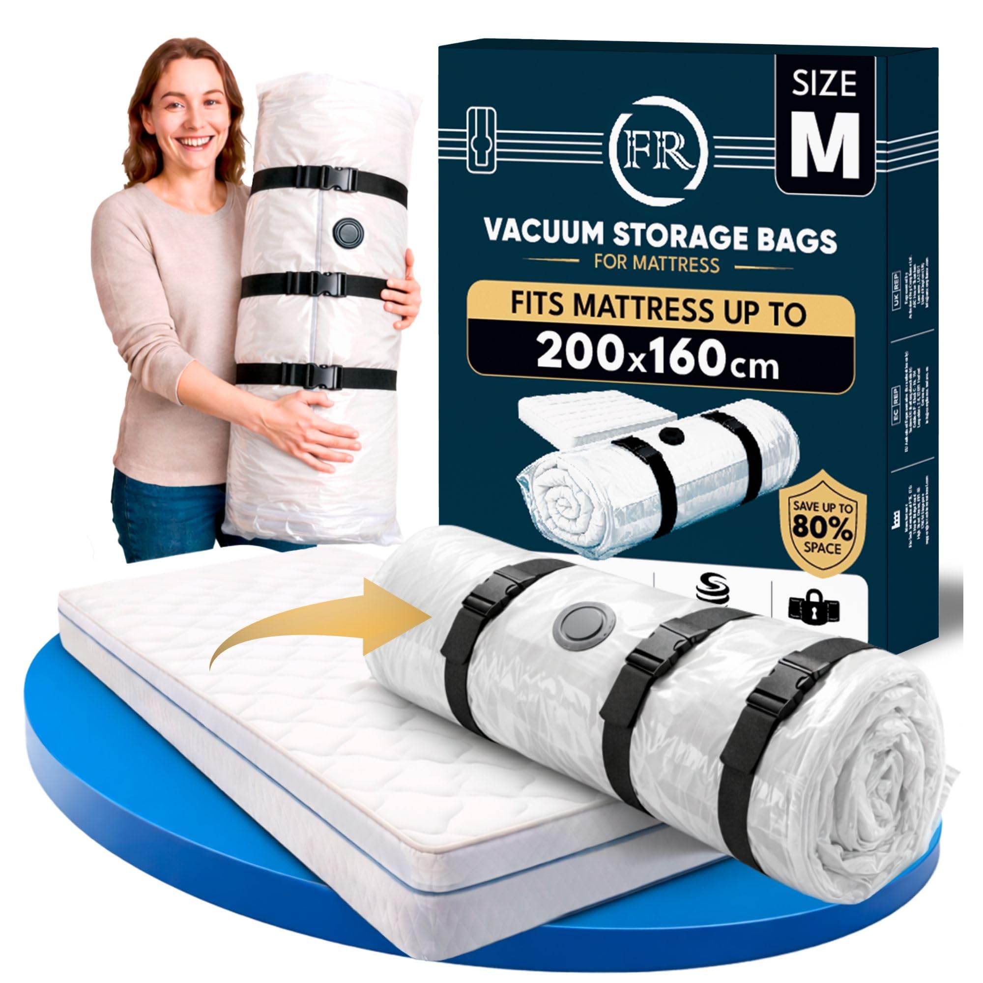 Fr Firio Mattress (Transparent Bag) Firio Mattress Vacuum Bag For Double & King Size Up To 200×160Cm (79”×63”) (Bag Size: 240×200Cm / 94.5”×78.7”) | Mattress Vacuum Storage Bags For Foam, Gel & Latex | Kit With Cover, Clips & Straps
