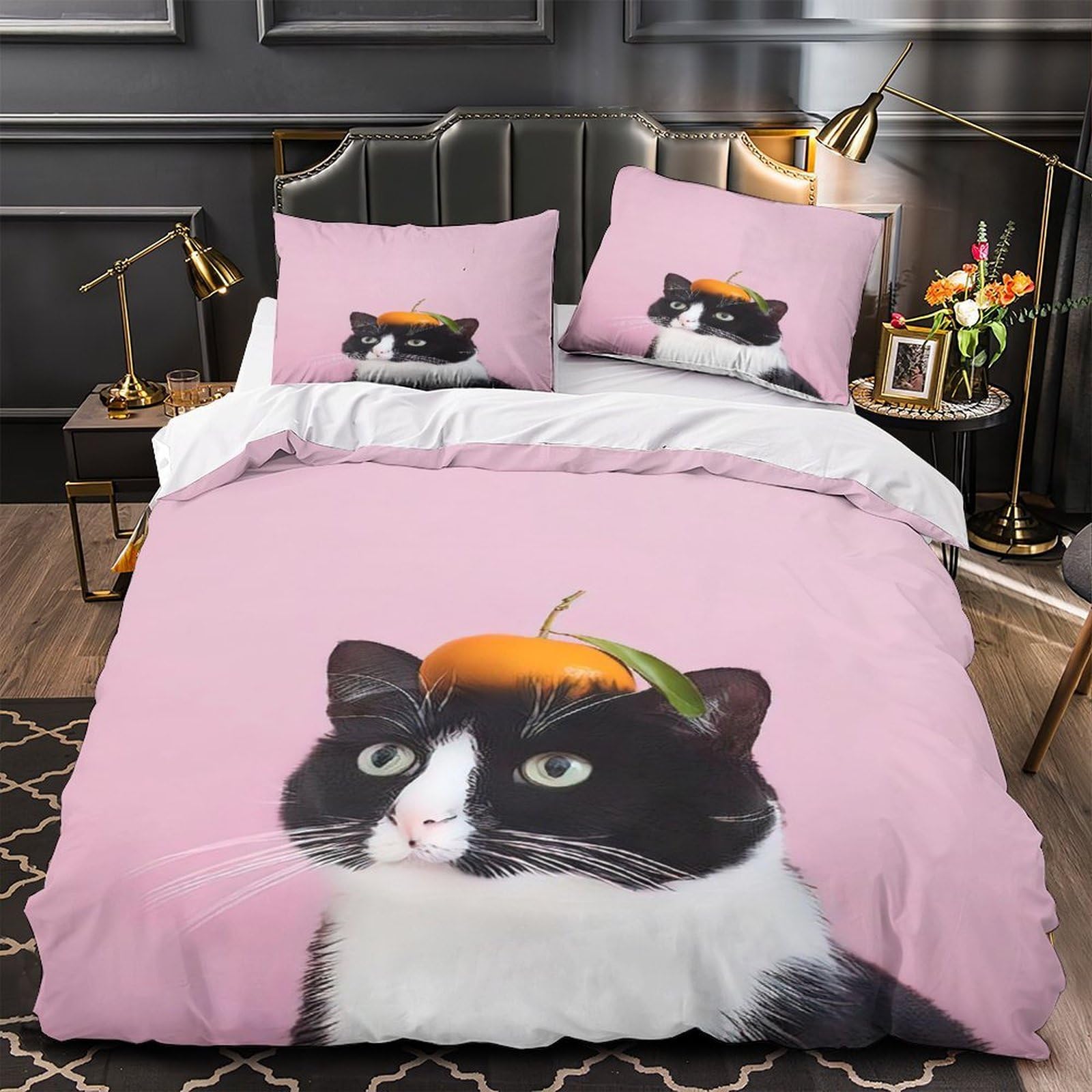 Housse de Couette Chat Caracal Anti-Plis et Hypoallergénique pour Grand Lit King Size