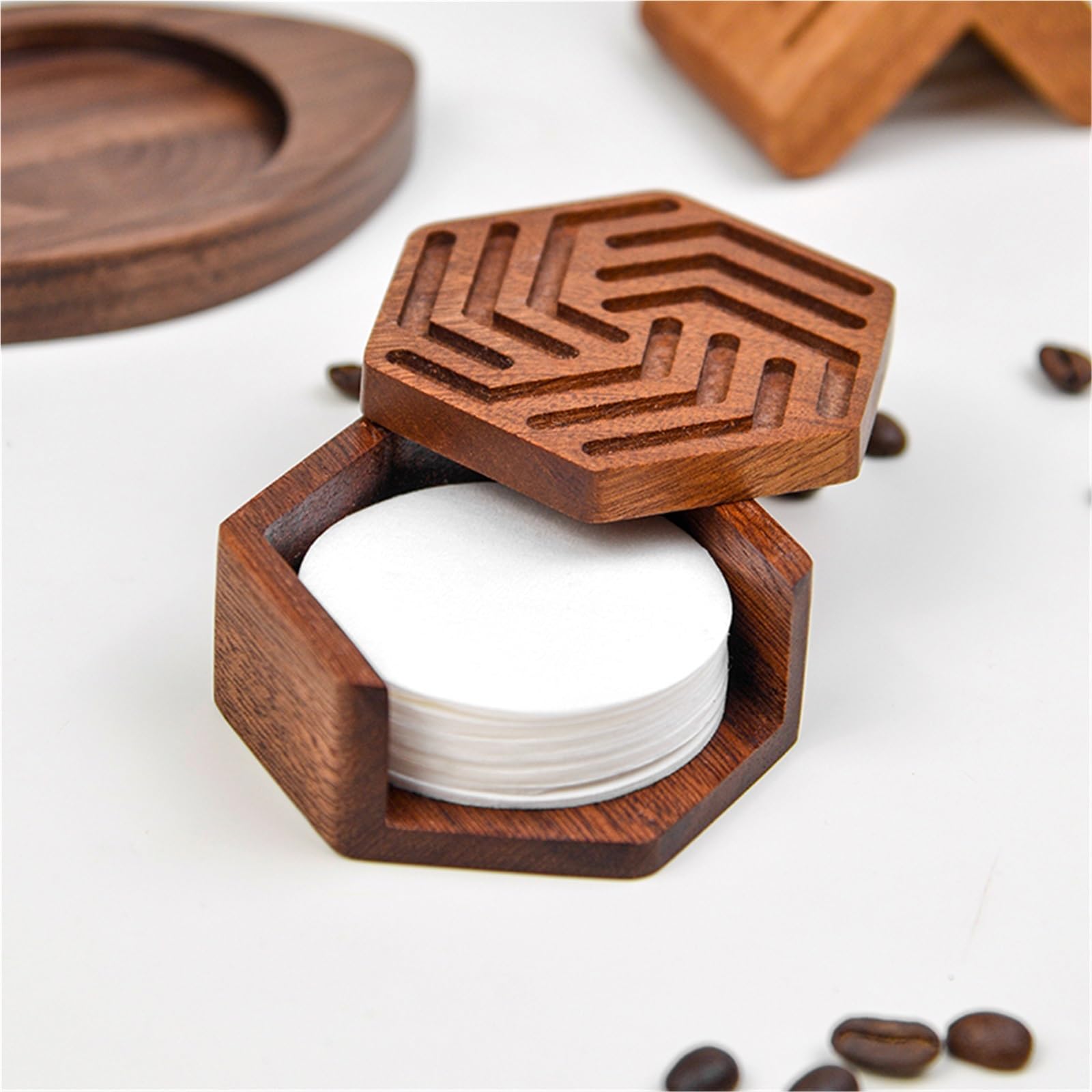 Kaffeefilter-Halter Holz Kaffee Filter Papier Lagerung Box Filter Halter 51mm 53mm 58mm 60mm Topf Filter Papier Massivholz Lagerung(Brown B)