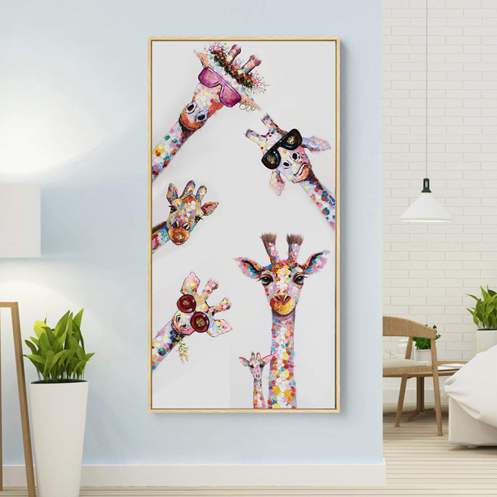Pinturas de arte de pared de lienzo de familia de animales de jirafa colorida en la pared para habitación de niños imagen de decoración del hogar 80x120cm (31 "x47") sin marco