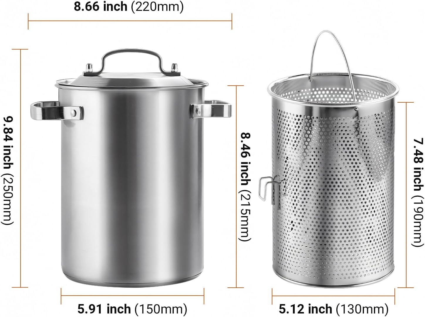 Asparagus Pot, Stainless Steel Asparagus Steamer Pot & Spaghetti Pasta Cooker with Perforated Steamer Basket - 3-Ply Base, 4.3L/1.14Gal, Versatile Cookware