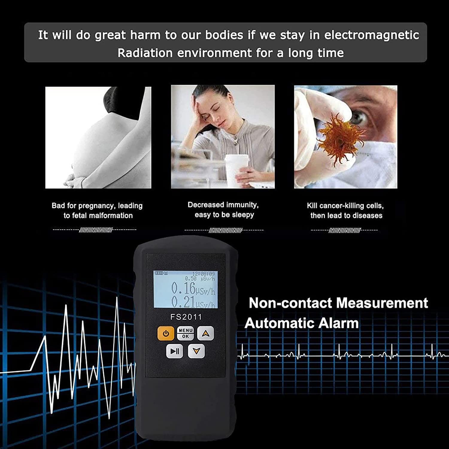 Detector de radiación nuclear profesional: dispositivo de alarma de dosificación de contador Geiger con pantalla LCD, detector de radiación personal, monitor de dosímetro portátil